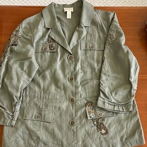 Coldwater Creek Olive dressy Jacket with sequence, beads & thread Embroidery.